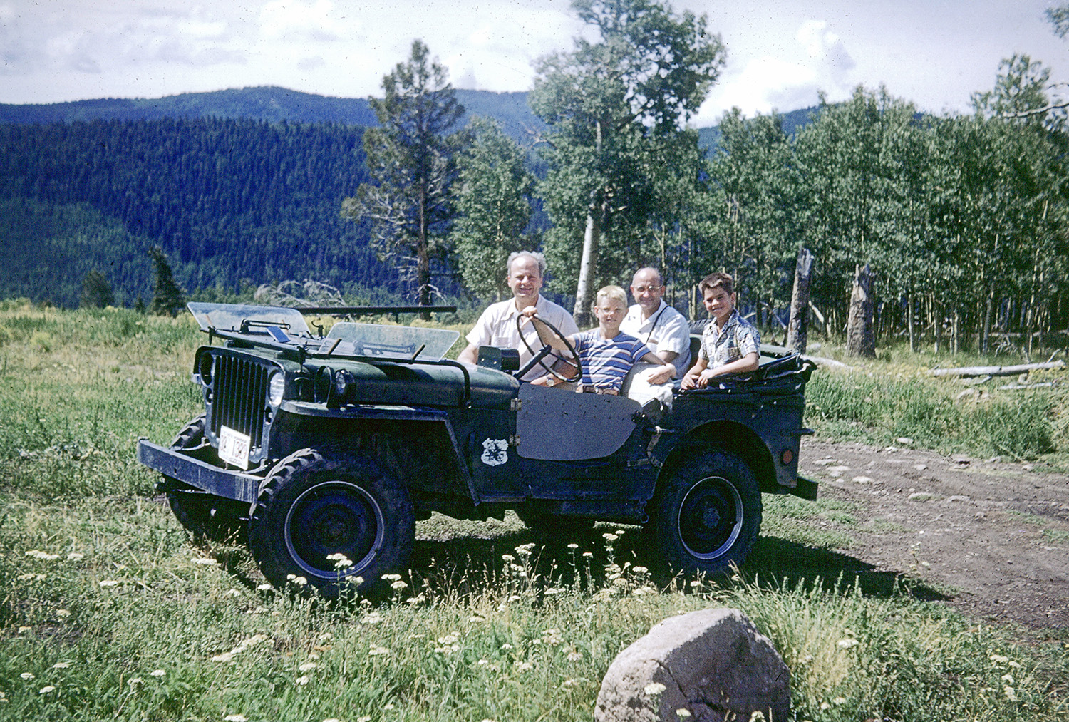 Hans Bethe, Giulio Fermi, Enrico Fermi, and Paul Teller in Los Alamos